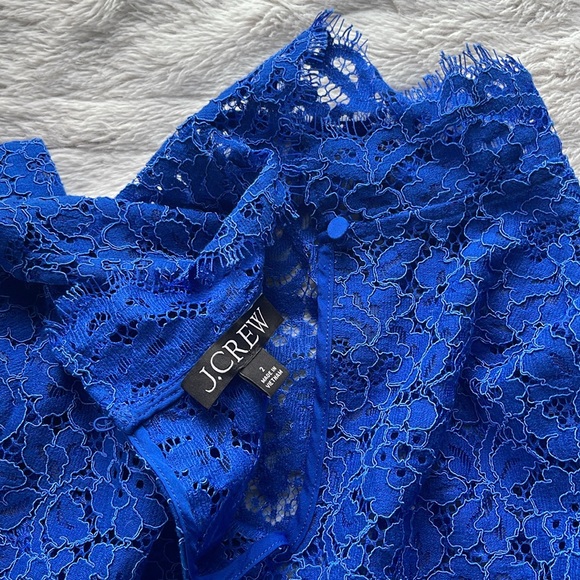 J. Crew scalloped lace Mock neck top Size 2 Cobalt blue - Picture 5 of 12